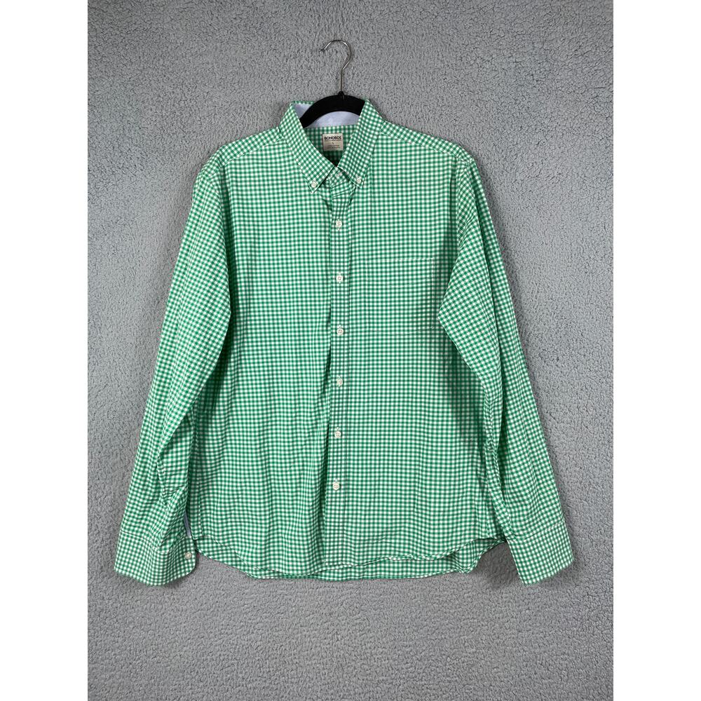Bonobos Men's Size L Green White Gingham Long Sleeve Button Up